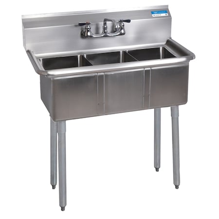 Bk Resources Three Compartment Sink 10 in x 14 in, 3, 2, Free Standing, Stainless Steel BKS-3-1014-10